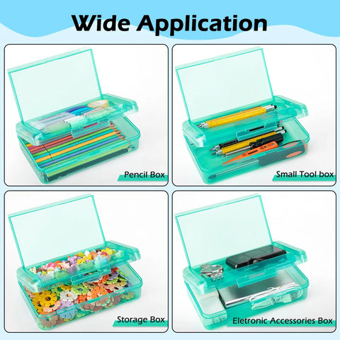 Double Layer Clear Hard Pencil Case With Snap Tight Lid For Pens Pencils Markers Crayons And Other School Office Supplies A Must Have Organizer Box With Plenty Of Room Standard Size Yellow, open showing compartments for different uses.