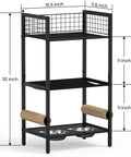Four In One Cat Furniture Stand With Scratching Post Dual Feeding Bowls Cozy Bed Platform And Built In Storage Organizer For Small Spaces Matte Black Cat Tower That Dope Setup Adds Serious Space Savings And Cat Happiness, compact design with measurements