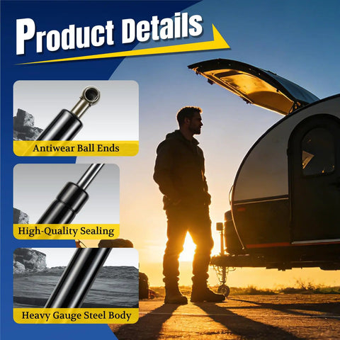 Tough As Nails 29 Inch Gas Struts For SnugTop Truck Bed Covers detail showing antiwear ball ends and heavy gauge steel body.