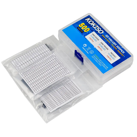 SMD Chip Transistor Assortment Kit 500 Pcs With 50 Value Sets Including 150 Pcs Diodes, 200 Pcs Transistors, 150 Pcs MOSFETs For DIY Electronics Projects
