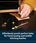 Person using Diamond Leather Stitching Chisel Set With Color Coded 4mm Hole Punch Kit For Hand Sewing And Saddle Stitching