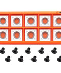 Beefy 15mm Square Straight Carbide Inserts For Planer And Lathe Woodturning Jobs With Four Razor Sharp Edges Heavy Duty Tungsten Bits 15x15x2.5mm Size with screws in orange tray.
