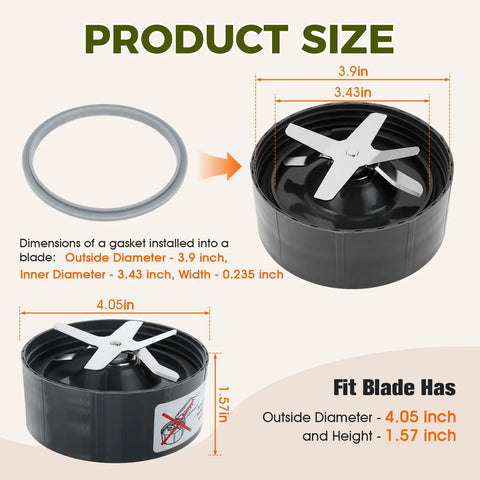 Gasket Replacement Kit For Blenders Rubber Ring Seals Compatible With 600W And 900W NutriBullet Style Blenders Keeps Your Smoothies Leakproof And No Mess, showing dimensions and blade fitting.