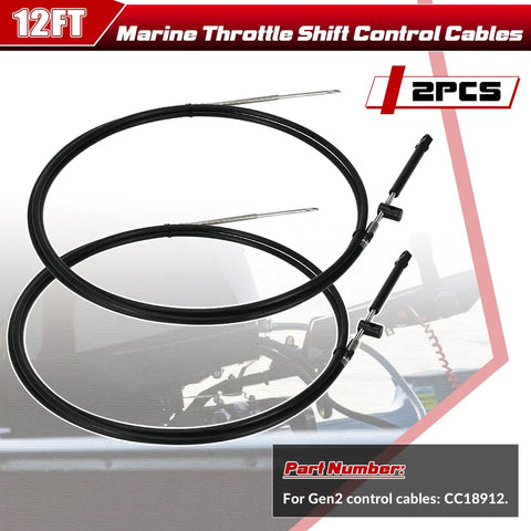 12Ft Boat Throttle And Shift Cables For Mercury MerCruiser 4000 Series Gen 2 Remote Control System Replaces CC18912, 2PCS