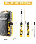75-In-1 Precision Screwdriver Set With 67 Magnetic Bits And Mini Wrench in labeled case with tool size measurements shown