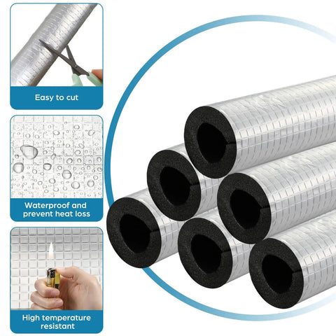 Eight Three Foot Pipe Insulation Foam Tubes With Self Adhesive Foam Wrap Includes A Roll Aluminum Foil Tape And 25 Cable Ties
