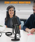 Dynamic XLR USB Microphone for Podcasting and Streaming with Cardioid Pickup shown on desk during recording session