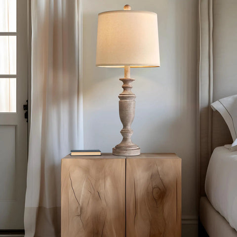 Two Piece 24 Inch Rustic Resin Table Lamp Set With Linen Shade For Living Room Bedroom Desk End Table Decor Ideal For Office Dorm And Kids Room Cozy Glow With Classic Symmetrical Base And Durable Construction on nightstand