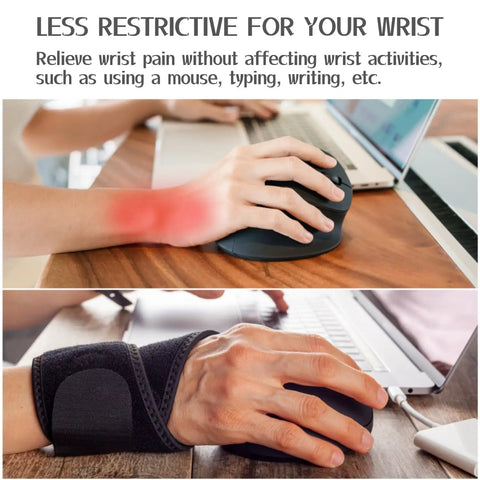 Person using 2 Pack Wrist Braces For Carpal Tunnel Tendonitis And Arthritis Pain Relief, typing at a laptop