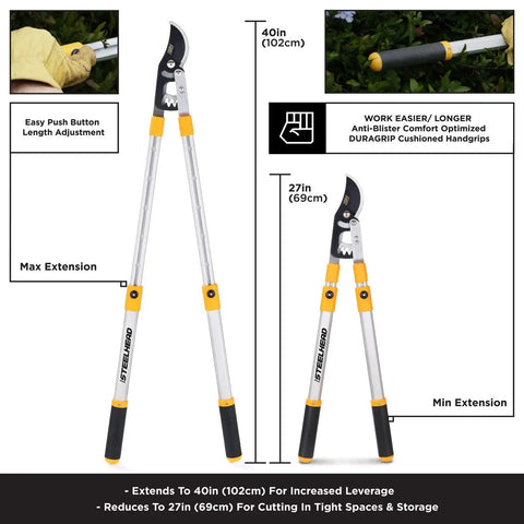 Heavy-Duty Gear-Bypass Lopper With 27 To 40 Inch Adjustable Telescoping Handles, Ratcheting Cut, Cuts Up To 1-3/4 Inches displayed