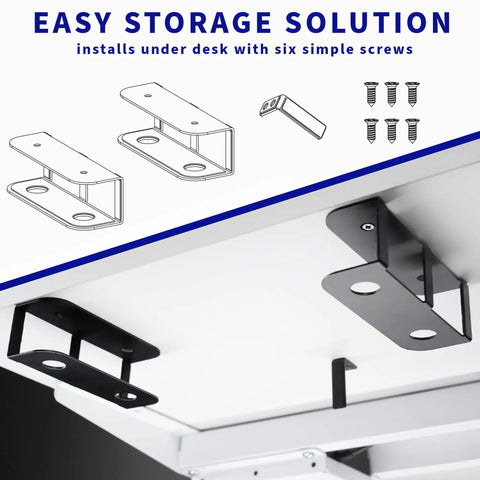 Universal Under Desk Laptop Mount With Adjustable Tablet Brackets For Hidden Computer Docking Station showing under desk installation with brackets.