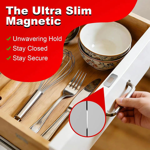 Ultra Thin Magnetic Cabinet Catches Set No Drill Self Adhesive For Doors And Drawers Invisible Kitchen Closures Black 4 Pack