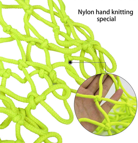 Close-up of Glow In The Dark Night Basketball Net For Outdoor Hoops, Solar Powered Luminous Nylon Net, handmade knitting detail