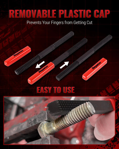 Reywoo 49-piece thread chaser set with taps and dies; red protective caps shown