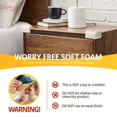 Four Pack Top Tier Baby Proofing Corner Guards With Soft Nbr Rubber Foam And No Sweat Self Stick Backing For Heavy Duty Furniture Edge Safety In Cool Off White on furniture corner.