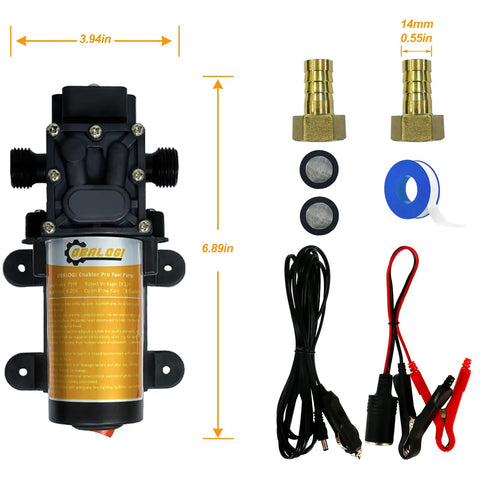12V 75W Electric Fuel Transfer Pump Self Priming Portable 110 GPH with hoses, connectors, and accessories for fuel transfer