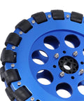 Tgoon Omni Wheel, 8in blue aluminum alloy hub with black omni rollers for DIY omnidirectional movement.