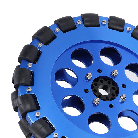Tgoon Omni Wheel, 8in blue aluminum alloy hub with black omni rollers for DIY omnidirectional movement.