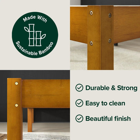 Close-up of Heavy Duty 14 Inch Bamboo Platform Bed Frame Twin Size With No Box Spring Needed showing durable bamboo material.
