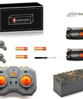 High Speed L Motor Kit With Remote Control And Rechargeable Battery Box components layout with dual motors and accessories