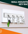 Wall Mounted Key Rack With Four Hooks, Steel And Wood Key Holder For Keys And Small Essentials in an outdoor setting