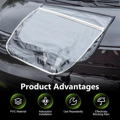 Hella Tough EV Charger Port Cover Ultra Durable Thickened PVC Waterproof Rain Guard on car hood demonstrating product advantages.