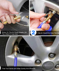 Locking Tire Air Chuck Set With Brass Inflation Hose Adapter clipped to a tire valve stem for secure inflation