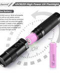 Ultra High Power 365nm UV Flashlight With LG LED Source And Black Filter Lens 3000mW Max Output showing battery installation