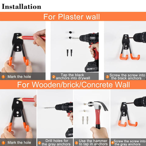 Heavy Duty Garage Hooks 24 Piece Set With 6 Sizes Wall Mount Iron Anti Slip Storage Hanger Organizer installation guide for plaster and concrete walls