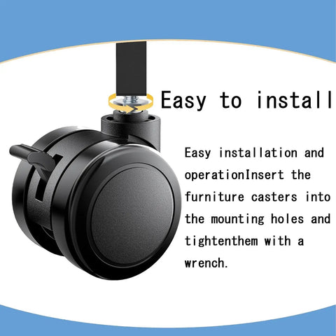 Zero Hassle Office Chair Caster Wheels Replacement featuring smooth rolling polyurethane swivel feet, showing easy installation method.