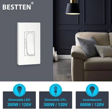 10 Pack Super Slim Digital Dimmer Switch With MCU Smart Chip Tech Delivers The Widest Compatibility Range And A Quiet Rocker For Easy Smooth Dimming Of LED CFL Incandescent Halogen ETL Listed White