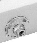 Close-up of Heavy Duty Adjustable Door Closer With Hold Open For 25-35 Kg Doors, Silver Finish, metal component detail