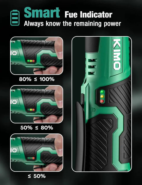 Close-up of smart fuel indicator on Extended Cordless Electric Ratchet Wrench Kit, 12V, 400 RPM, 40 Ft-Lbs Beast Power