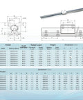 Technical diagram and specifications for Spliced SBR20 Linear Rail Kit 3000mm For DIY CNC Routers Lathes Mills With 8 SBR20UU Carriage Blocks