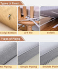 Custom Bench Cushions For Indoor Furniture And Outdoor Patio, Totally Customizable Size Thickness Shape Fabric Color Piping And Non Slip Fixing, 75D Foam Seat Cushions For Bay Windows Kitchen Nook Benches Mudrooms And Sofas showing fixing and piping options