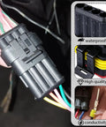 Heavy Duty Road Ready Electrical Wire Connectors Slick Quick Crimp Terminals waterproof auto connectors with colored wires.