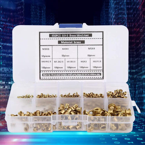 Boss Grade 650 Piece Brass Eyelets And Rivets Hardware Kit With Hollow Metal Buttonholes for various fabric applications.