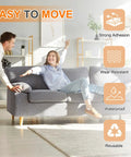 Top Shelf 19 Mm Blue Furniture Sliders Pack Of Eight Self Adhesive Round Floor Savers For Hefty Couches Tables Chairs Smooth Glide Scratch Free Carpet Protection No Mess Moving Made Easy showcasing easy movement of a sofa.