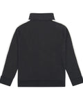 Back view of T7 Core French Terry Track Jacket For Boys Black Zip Front With Contrast Stripes Retro Athletic Style
