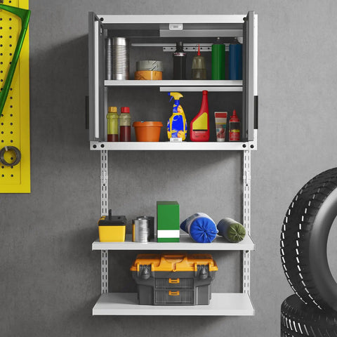 Heavy Duty Metal Wall Mounted Tool Cabinet With Lockable Doors And 3 Adjustable Shelves Hanging Storage Chest full of tools