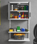 Heavy Duty Metal Wall Mounted Tool Cabinet With Lockable Doors And 3 Adjustable Shelves Hanging Storage Chest filled with tools