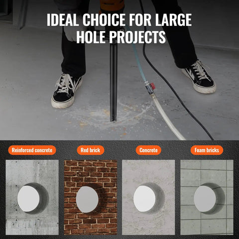 Pro Grade Wet Diamond Core Drill Bit One And One Quarter Inch, Fourteen Inch Drilling Depth For Concrete Brick And Block in use