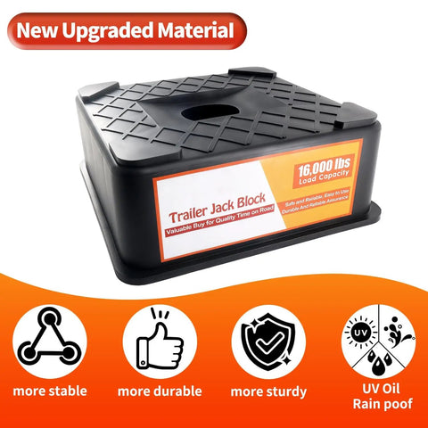 Beefy 3.3 Inch Height Trailer Jack Block For RV Camper Leveling shown with upgraded material and load capacity details.