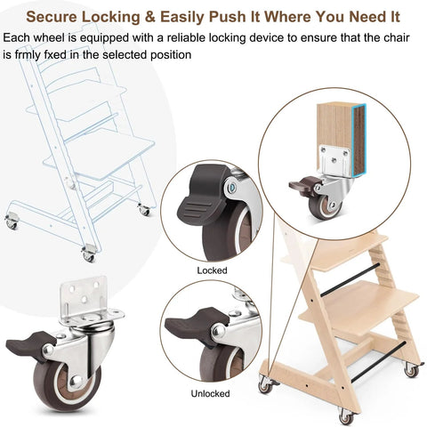 Universal Booster Wheel Kit For Tripp Trapp High Chairs By Stokke Featuring 360 Degree Swivel Casters With Safety Locks