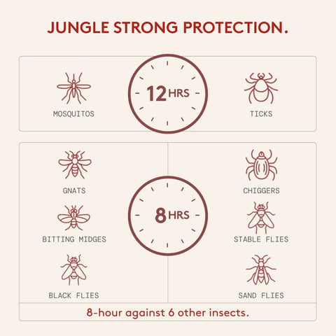 Infographic showing DEET-Free Insect Repellent With Picaridin, 12-Hour Mosquito and Tick Protection, DEET Alternative benefits.