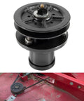 Top Shelf Heavy Duty Spindle Assembly Pull Sheave Kit Part 50051388 for Bush Hog finish mowers, showing assembly and installation area.
