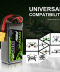 3S LiPo Battery 1300mAh 11.1V 80C Burst With XT60 Connector For RC FPV Racing Drones Quadcopters, soft case design shown