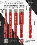 Built Tight Dry Diamond Drill Bit Set With Fast Lock Hex Shank And Carbide Pilot Bit For No Sweat Drilling On Porcelain Tile Marble Granite Quartz Concrete Masonry, 5 sizes shown, 6mm to 12mm.