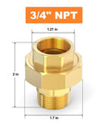 Brass Union Three Quarter Inch NPT Male To Three Quarter Inch NPT Female Pipe Fitting For Industrial Plumbing Connections