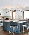 4 Light Kitchen Island Lighting Fixture Dope Modern Linear Chandelier Over Table Matte Black Finish With Linen Shades 41 Inch Wide